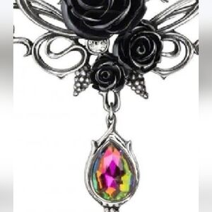 Women's Black Rose And Iridescent Chocker